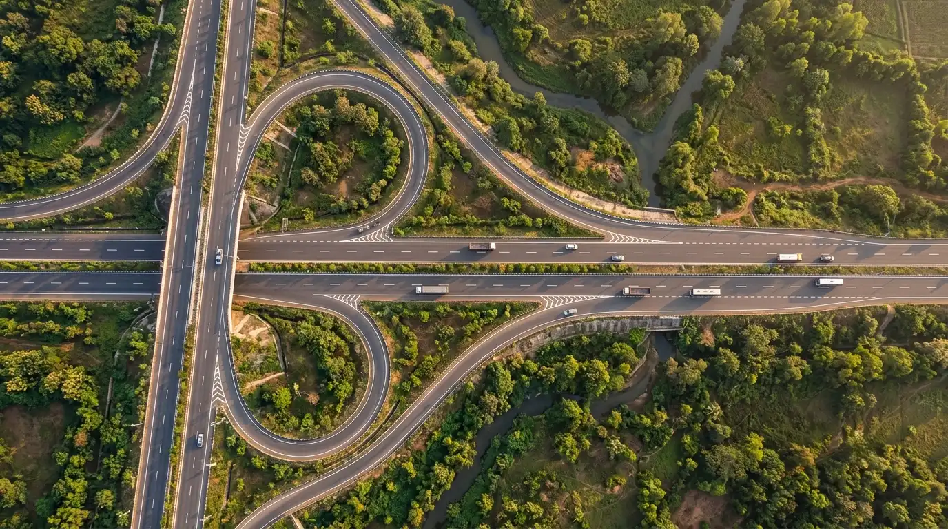 Aerial highway interchange view